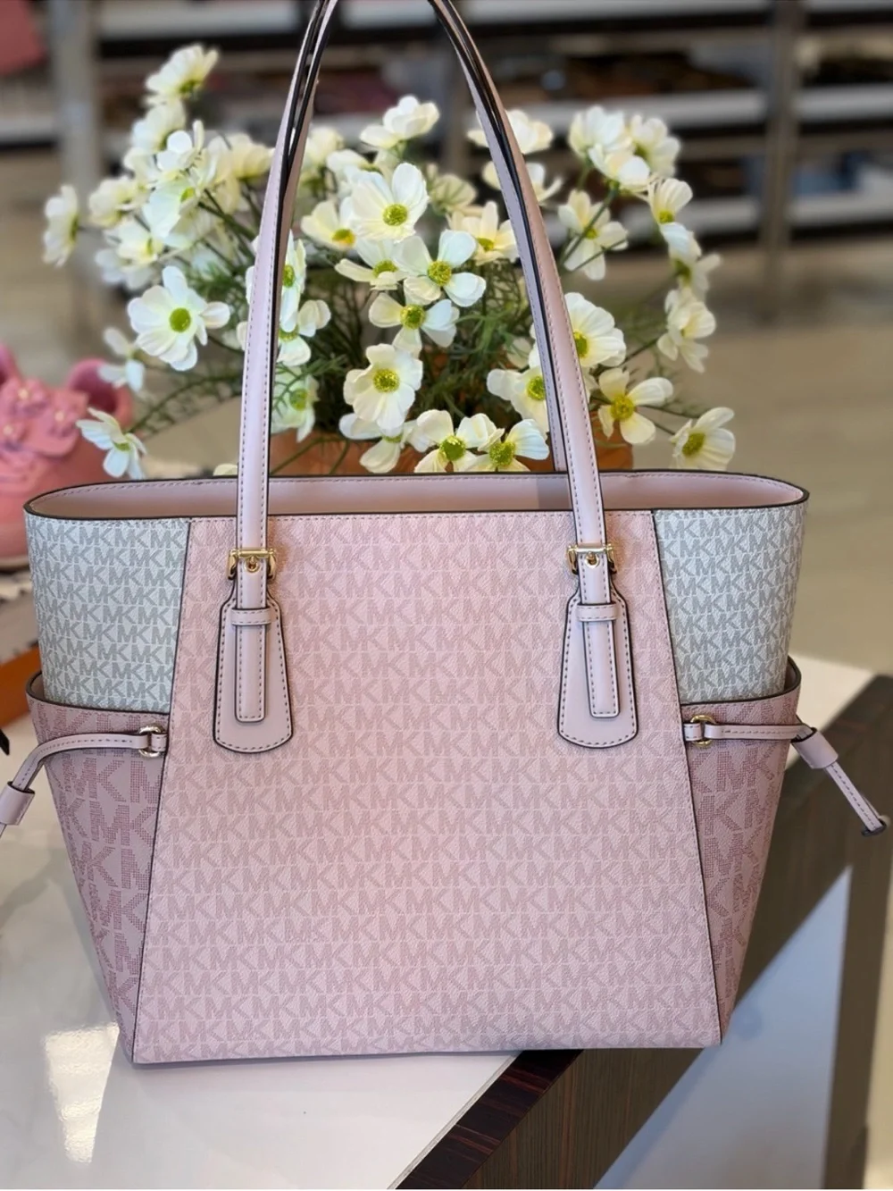 Michael Kors Pink Signature Tote with Trifold Wallet Set NWT